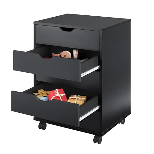 DEVAISE 5-Drawer Chest, Wood Storage Dresser File Cabinet with Wheels, Black