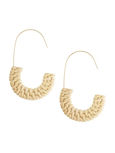 Boho Ethnic Handcrafted Wood Rattan Geometric Dangle Drop Earrings, Bohemian Summer Beach Statement Jewelry Gift for Women