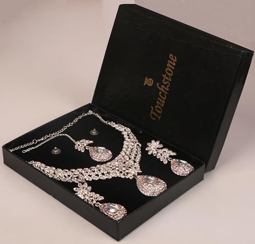 Touchstone Indian wedding jewelry sets for women necklace bollywood jewellery set desi bridal designer necklaces earrings artificial joyeria rhinestone crystal fancy in white or silver or gold tone