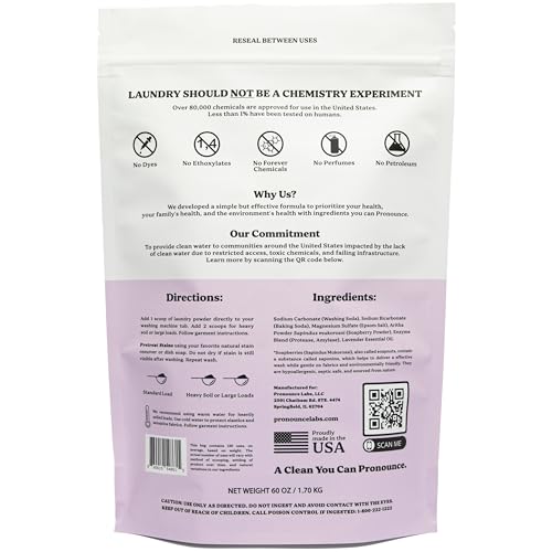 Laundry Detergent Powder Alternative | Non-Toxic, Eco-Friendly, Natural for Sensitive Skin, Eczema, and Babies. Stain + Smell Fighting. HE Safe (Lavender, 120 Loads)