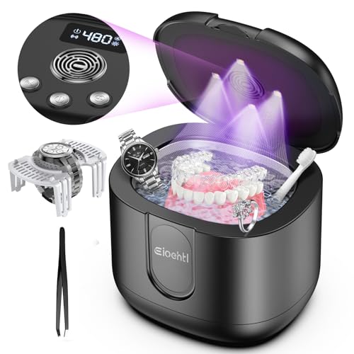 Ultrasonic Retainer Cleaner, Upgraded with LED Light and Air Drying Functionality, 46kHz High Power Professional Portable Retainer Cleaner Machine for Dentures, Retainer, Aligner, Braces, Mouth Guard