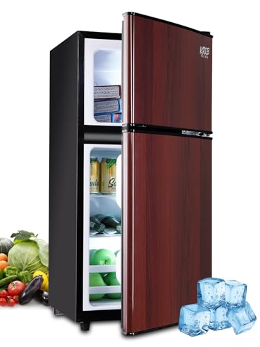 KRIB BLING Compact Refrigerators with Freezer on Top, Mini Fridge with 7- Level Adjustable Thermostat, Small Refrigerator for Apartment, Office, Dorm, Wood