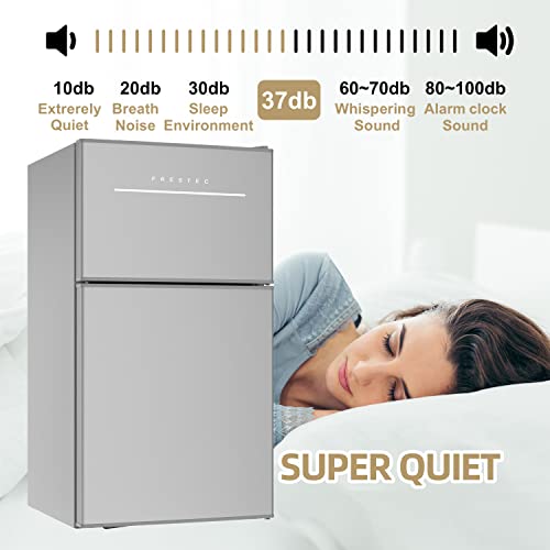 Mini Fridge with Freezer, 3.0 Cu.Ft Mini Refrigerator with 2 Doors, Compact Small Refrigerator for Dorm, Bedroom, Office, Energy Saving, 37 dB Low Noise, Silver