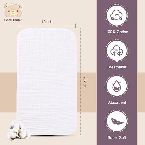 Muslin Burp Cloths Large 100% Cotton Hand Washcloths for Boys & Girls, Baby Essentials Extra Absorbent and Soft Burping Rags for Newborn Registry (White & Green, 12-Pack, 20" X10")