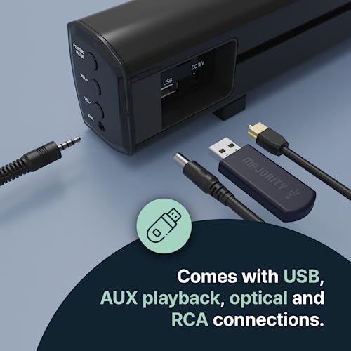 Majority Sound Bar for Smart TV, 50 Watts, 2.0 Bluetooth TV Sound Bar, 15 Inch Home Audio Sound Bars, Small Soundbar for TV and PC | AUX, RCA, Optical, USB | Gaming, Music, Movies - Bowfell Black