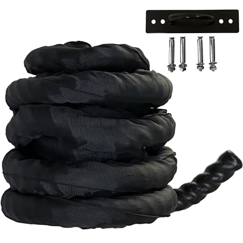 Battle Ropes with Anchor Kit, Perfect Workout Ropes for Home Gym or Outdoor. Poly Dacron Exercise Rope for Professional, 30 ft x 1.5
