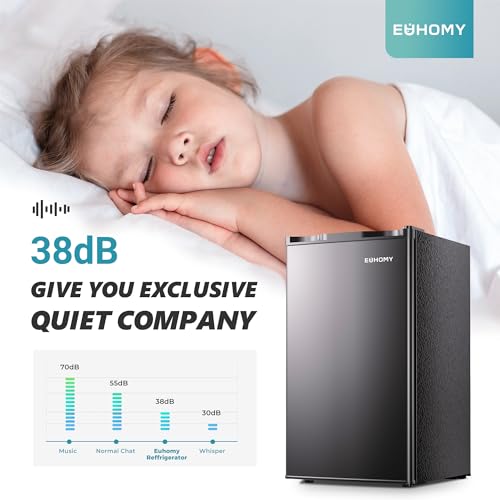 EUHOMY 3.2 Cu.Ft Mini Fridge with Freezer, Single Door Compact Refrigerator, Adjustable Thermostat, Mini Refrigerator Energy Saving, Mini fridge for Bedroom, Dorm, Office, Black.