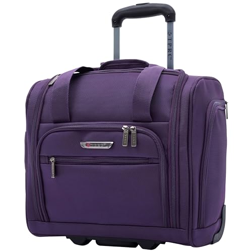 TPRC 15-Inch Smart Under Seat Carry-On Luggage with USB Charging Port, Telescoping Handles, Purple, Underseater