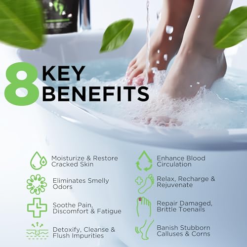 Tea Tree Oil Foot Soak with Epsom Salt - Made in USA - for Toenail Athletes Foot, Stubborn Foot Odor Scent, Softens Calluses & Soothes Sore Tired Feet - 16 Ounces