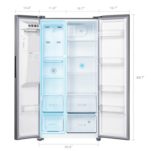 Freestanding Side-by-Side Refrigerator with 18.1 Cu. Ft Capacity, Built-In Ice Maker & Water Dispensers, 2 Door Auto Defrost Fridge for Kitchen/Office/Commercial, Gray Stainless Steel