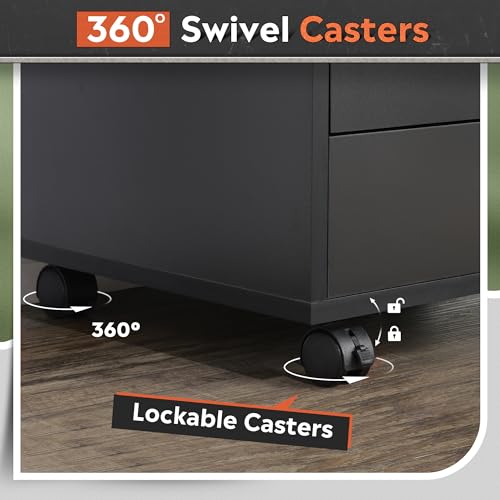 DEVAISE 5-Drawer Chest, Wood Storage Dresser File Cabinet with Wheels, Black