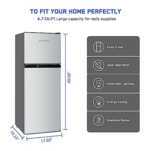 Frestec 4.7 CU' Refrigerator, Mini Fridge with Freezer, Compact Refrigerator,Small Refrigerator & TOSHIBA EM131A5C-SS Countertop Microwave Oven, 1.2 Cu Ft with 12.4" Turntable, Smart Humidity Sensor