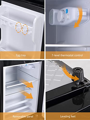 KRIB BLING Mini Fridge with Freezer on Top, 3.5 Cu.Ft Compact Refrigerator with 7 Levels Adjustable Thermostat, Small Refrigerator for Dorm, Office, Apartment, Silver