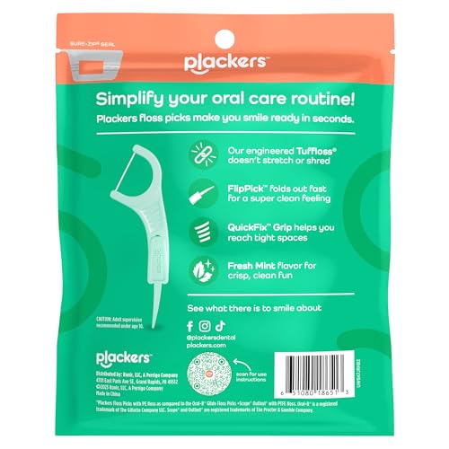Plackers Micro Line Dental Floss Picks, Fold-Out FlipPick, Tuffloss, Easy Storage with Sure-Zip Seal, Fresh Mint Flavor, 150 Count