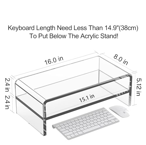 Clear Acrylic Monitor Stand Riser 2 Tier, 5.12 Inches High Clear Computer Desk Organizer Shelf for Multi Media PC Storage Laptop