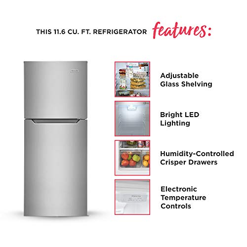 Frigidaire 11.6 Cu. Ft. Compact ADA Top Freezer Refrigerator in Brushed Steel with Electronic Control Panel, Reversible Door Swing, ENERGY STAR