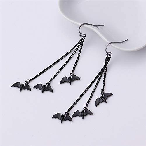 Halloween Black Bat Vampire Dangle Earrings Necklace Set Long Dangle Hook Earrings Halloween Costumes Scary Decorations Party Jewellery Gift for Women Girls