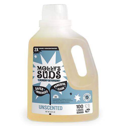 Molly's Suds Liquid Laundry Detergent | Natural Laundry Detergent Soap for Sensitive Skin | 2x Concentrated, High Efficiency (HE) | Unscented - 100 Loads