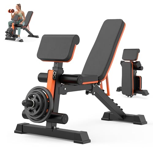 Adjustable Weight Bench, 1000LBS Weight Capacity Foldable Workout Bench, Ideal for Full Body Strength Training, Flat/Incline/Decline Bench Press Versatile Bench for Home Gym W/Leg Extension