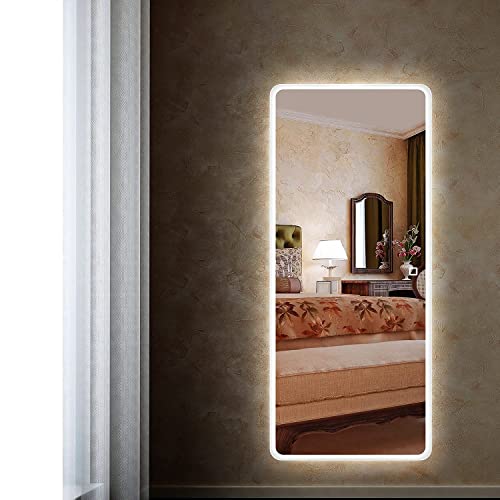 H&A LED Full Length Mirror for Wall, Premium Bathroom Mirrors for Vanity with Lights and Anti Fog Function, Touch Switch Control Vertical & Horizontal Wall Mounted Lighted Bedroom Mirror, 65Lx22W