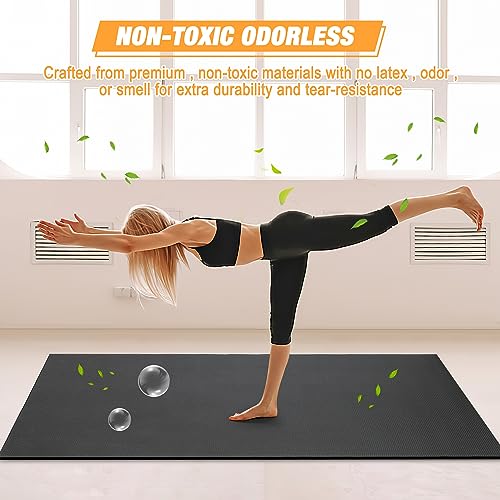 Extra Large Exercise Mat for Home Workout, 8'x6'/10'x6'/12'x6' Ultra Durable, Non-Slip, Thick Workout Mat for Home Gym, High-Density Fitness Mat for Jump Rope, Weights, Cardio, Stretch, Shoe-Friendly