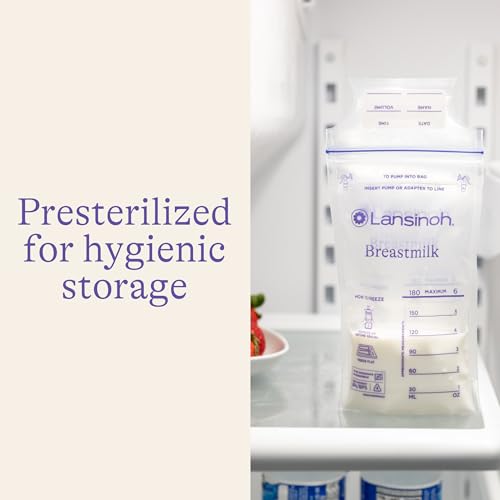 Lansinoh Breastmilk Storage Bags, 100 Count, Easy to Use Breast Milk Storage Bags for Feeding, Baby Essentials, Presterilized, Hygienically Doubled-Sealed for Freezing & Refrigeration, 6 Ounce