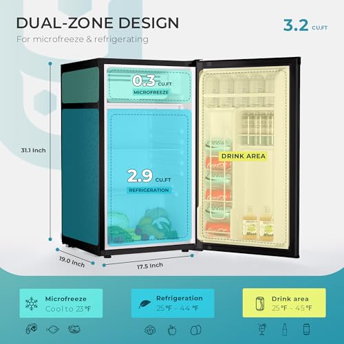 EUHOMY 3.2 Cu.Ft Mini Fridge with Freezer, Single Door Compact Refrigerator, Adjustable Thermostat, Mini Refrigerator Energy Saving, Mini fridge for Bedroom, Dorm, Office, Black.