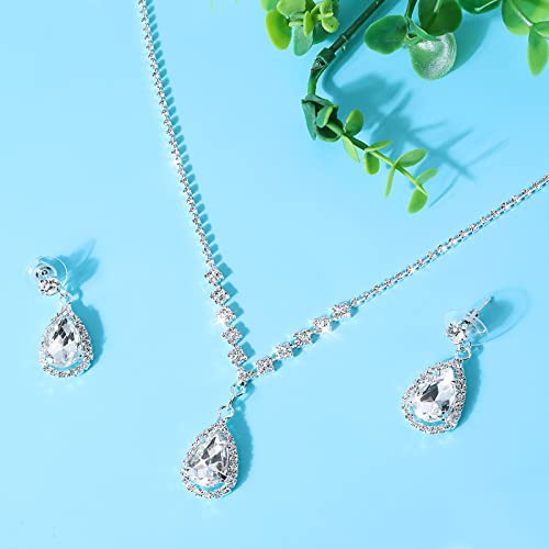 Yolev Bridal Wedding Jewelry Set for Wedding Simple Teardrop Dangle Crystal Prom Women's Bridesmaid Jewelry Set for Wedding Party