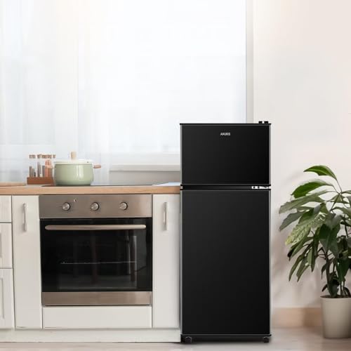 Anukis Compact Refrigerator 3.8 Cu Ft 2 Door Mini Fridge with Freezer for Apartment, Dorm, Office, Family, Basement, Garage - Black