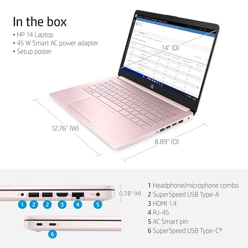HP Stream 14-inch Laptop for Student and Business - Intel Quad-Core Processor, 8GB RAM, 64GB eMMC, 1-Year Office 365, 12H Long Battery Life, HD Webcam, Wi-Fi, Win 11 H in S Mode with Mouse