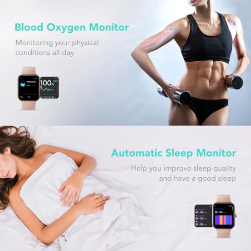 SKG Smart Watch for Women, Fitness Tracker 5ATM Swimming Waterproof, Health Monitor for Heart Rate, Blood Oxygen & Sleep, 1.7'' Touch Screen Smartwatch Fitness Watch for Android-iPhone iOS, V7