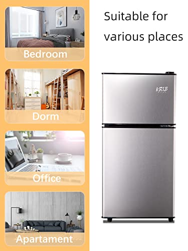 KRIB BLING Mini Fridge with Freezer on Top, 3.5 Cu.Ft Compact Refrigerator with 7 Levels Adjustable Thermostat, Small Refrigerator for Dorm, Office, Apartment, Silver