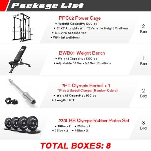 RitFit Power Cage with Optional LAT PullDown/Cable Crossover/Smith Machine System, 1000LB Squat Rack for Home & Garage Gym, with Weight Storage Rack and More Training Attachments, ASTM-Certified
