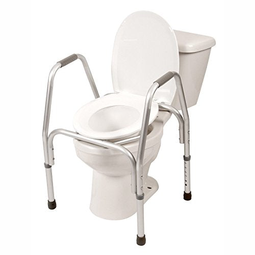 PCP Raised Toilet Seat with Safety Frame Bedside Commode and Elevated, White
