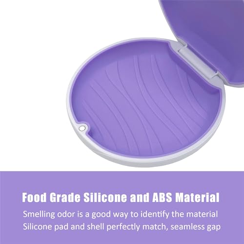 Retainer Case,Cute Slim Aligner Case Compatible with Invisalign,Retainer Holder with Aligner Remover Tool, Chew & Brush,Rope Bag (White Shell Purple Silicone)