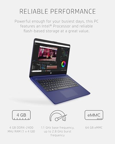 HP Stream 14-inch Laptop for Student and Business - Intel Quad-Core Processor, 4GB RAM, 320GB Storage (64GB eMMC + 256GB Card), 1-Year Office 365, Webcam, 11H Long Battery Life, Wi-Fi, Win11 H in S