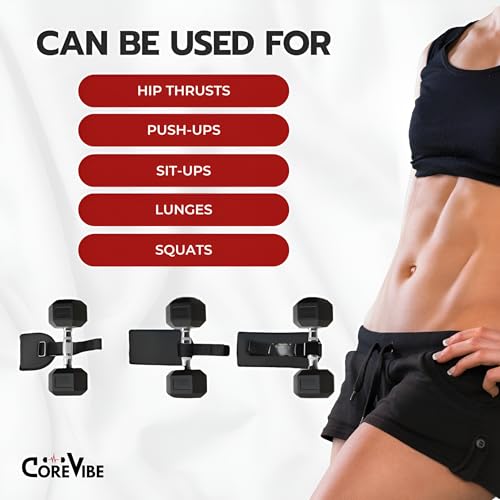 CoreVibe Exercise Hip Thrust Belt, Easy to Use with Kettlebells, Dumbbells or Plates, Adjustable for the Gym, Home or On the Go, Heavy & Light Weight Lifting, Glute Workout Equipment, Unisex