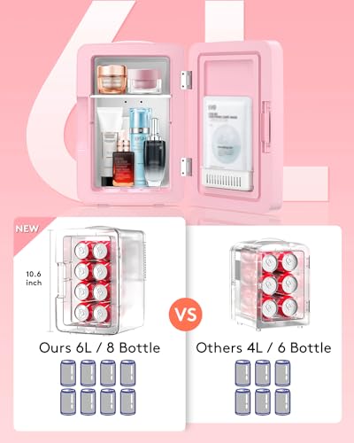 PERSONAL CHILLER 6.2L Skincare Fridge with LED Makeup Mirror, Mini Fridge Cooler and Warmer, Portable Fridge for Makeup, Skincare, Snacks, Bedroom Vanity (Pink)