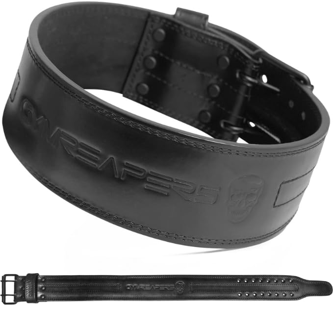 Gymreapers Weightlifting Belt 6MM Genuine Leather - Double Prong Power Belt Heavy Duty 4-Inch Wide - Strong, Stabilizing Back Support For Deadlifts, Squats Powerlifting