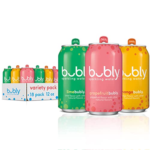 bubly Sparkling Water, Tropical Thrill 3 Flavor Variety Pack (Lime, Grapefruit, Mango), Zero Sugar & Zero Calories, Seltzer Water, 12 Fl Oz Cans (Pack of 18)