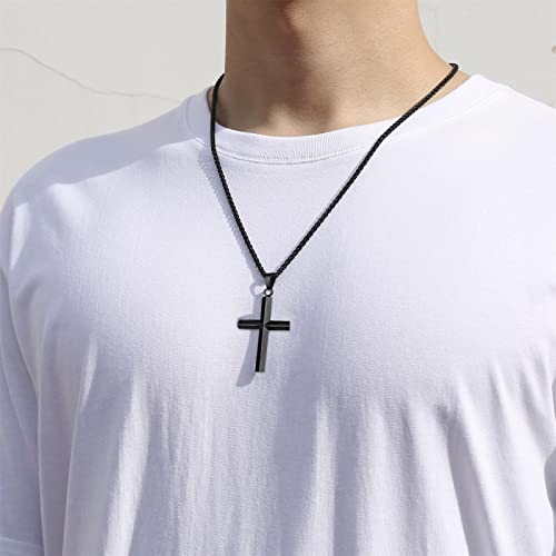 P.Blake Beveled Edge Cross Necklace for Men Boys Stainless Steel Chain Cross Pendant Necklace for Men Boys