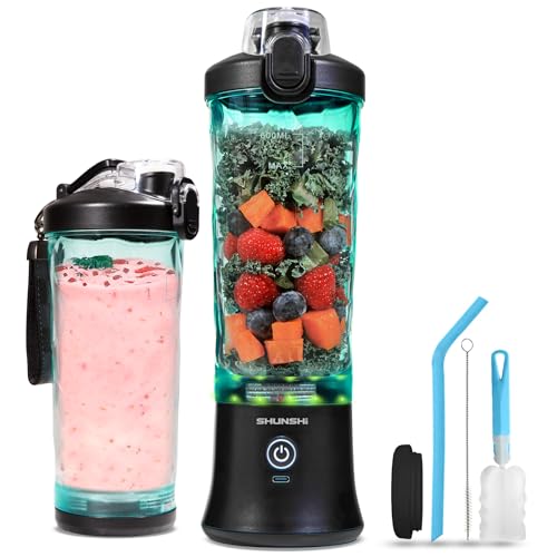 Portable Blender 20 Oz, Personal Size Blender for Shakes and Smoothies with 6 Blades, Mini Small Smoothie Blender Bottles for Kitchen, Home, Travel (Black)