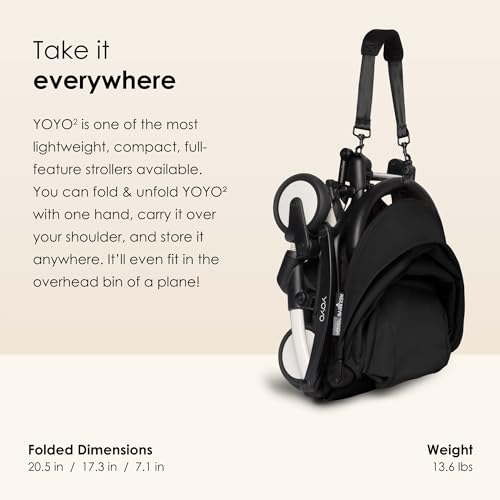 BABYZEN YOYO2 Stroller - Lightweight & Compact - Includes Black Frame, Black Seat Cushion + Matching Canopy - Suitable for Children Up to 48.5 Lbs