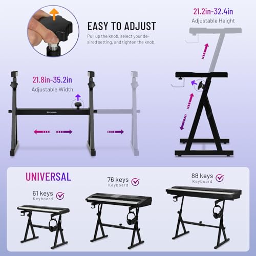 CAHAYA Keyboard Stand Heavy Duty: Z Style Piano Stands Stable and Portable with Height and Width Adjustable Fits for 61 76 88 Keys Electric Pianos CY00366-1