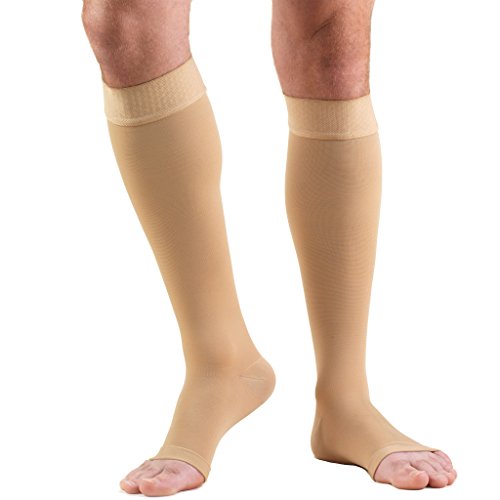 Truform 20-30 mmHg Compression Stockings for Men and Women, Knee High Length, Dot Top, Closed Toe, Beige