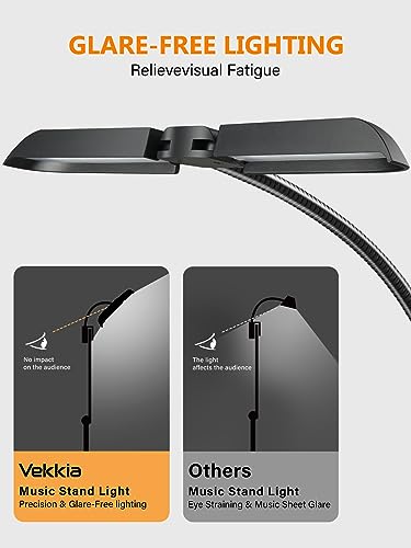 Vekkia Folding Music Stand Light, Portable 42 Led Rechargeable Super Bright Clip On Piano Lamp, Professional 5 Brightness×3 Color Temperature, Perfect for Grand Piano, Book Reading.