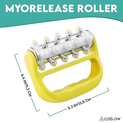 MyoRelease Lymphatic Drainage Massager (Yellow), Ultimate Fascia Release & Scar Tissue Massage Tool, Personal Handheld Massage Roller for Shoulder, Neck, Thigh, Leg & Back