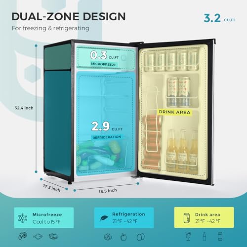EUHOMY 3.2 Cu.Ft Mini Fridge with Freezer, Single Door Compact Refrigerator, LED light, Energy Saving, Mini Refrigerator Adjustable Thermostat, Mini fridge for Bedroom, Dorm, Office, Silver