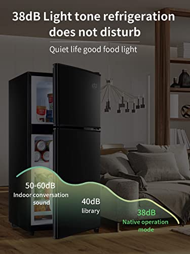 KRIB BLING Mini Fridge With Freezer,3.5 Cu. Ft Compact Refrigerator With 2 Doors,7- Level Adjustable Thermostat, Removable Glass Shelves For Bedroom, Office, Kitchen, Apartment, Dorm, Black