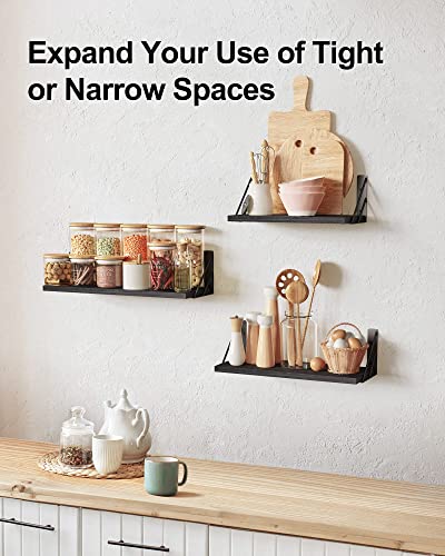 BAYKA Wall Shelves for Bedroom Decor, Floating Shelves for Wall Storage, Wall Mounted Rustic Wood Shelf for Books,Plants,Small Wall Shelf for Bathroom,Kitchen,Living Room(Black，Set of 3)